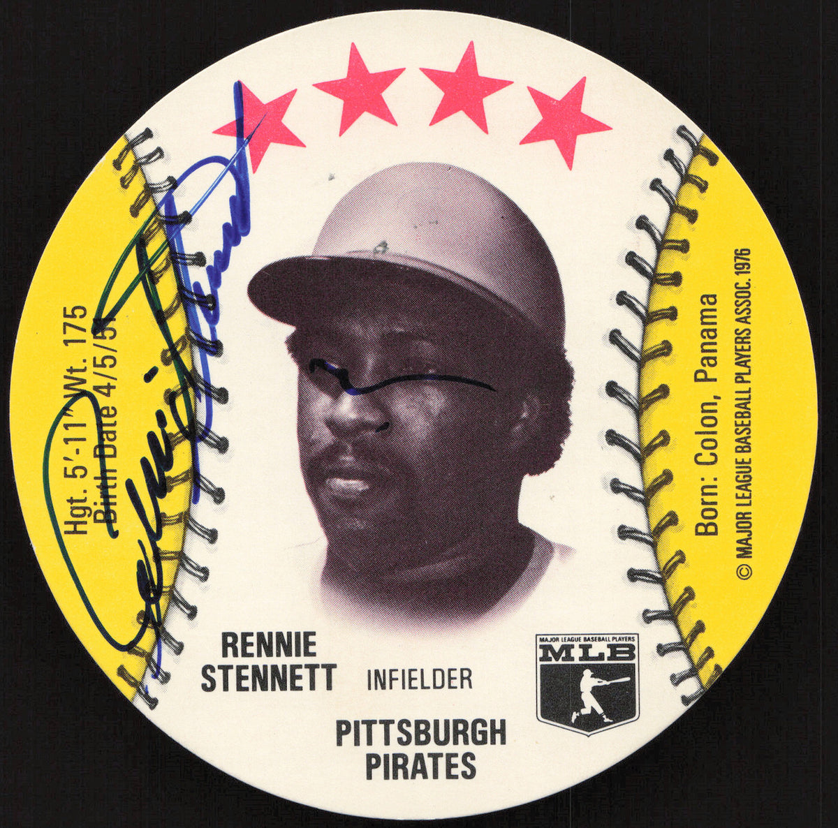 Rennie Stennett Autographed 1976 MSA Orbaker's Ice Cream Card Pittsburgh Pirates SKU #264330