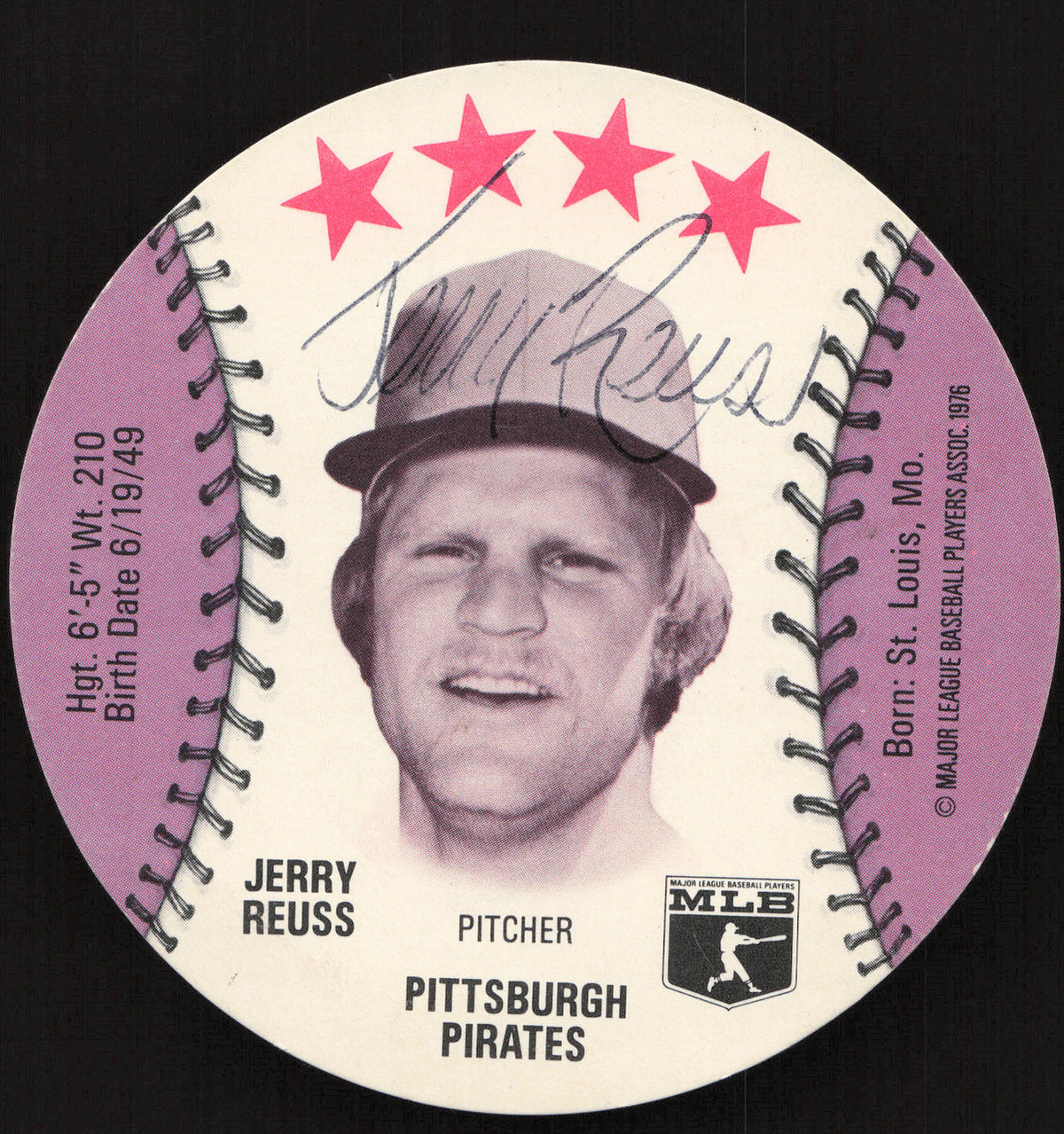 Jerry Reuss Autographed 1976 MSA Orbaker's Ice Cream Card Pittsburgh Pirates SKU #264331