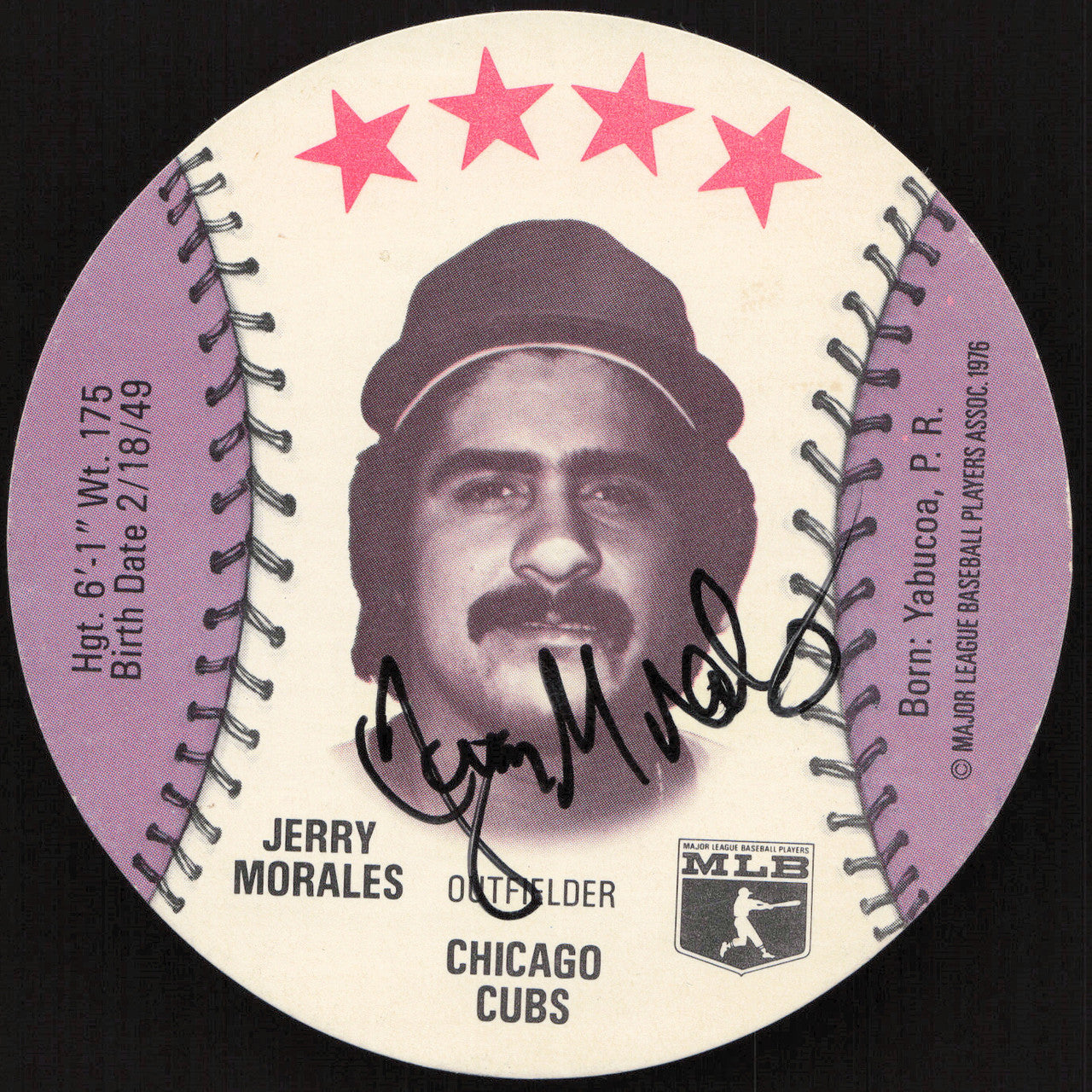 Jerry Morales Autographed 1976 MSA Orbaker's Ice Cream Card Chicago Cubs SKU #264332