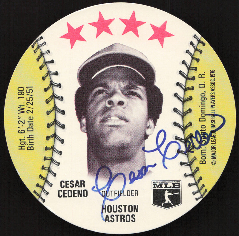 Cesar Cedeno Autographed 1976 MSA Orbaker's Ice Cream Card Houston Astros SKU #264333