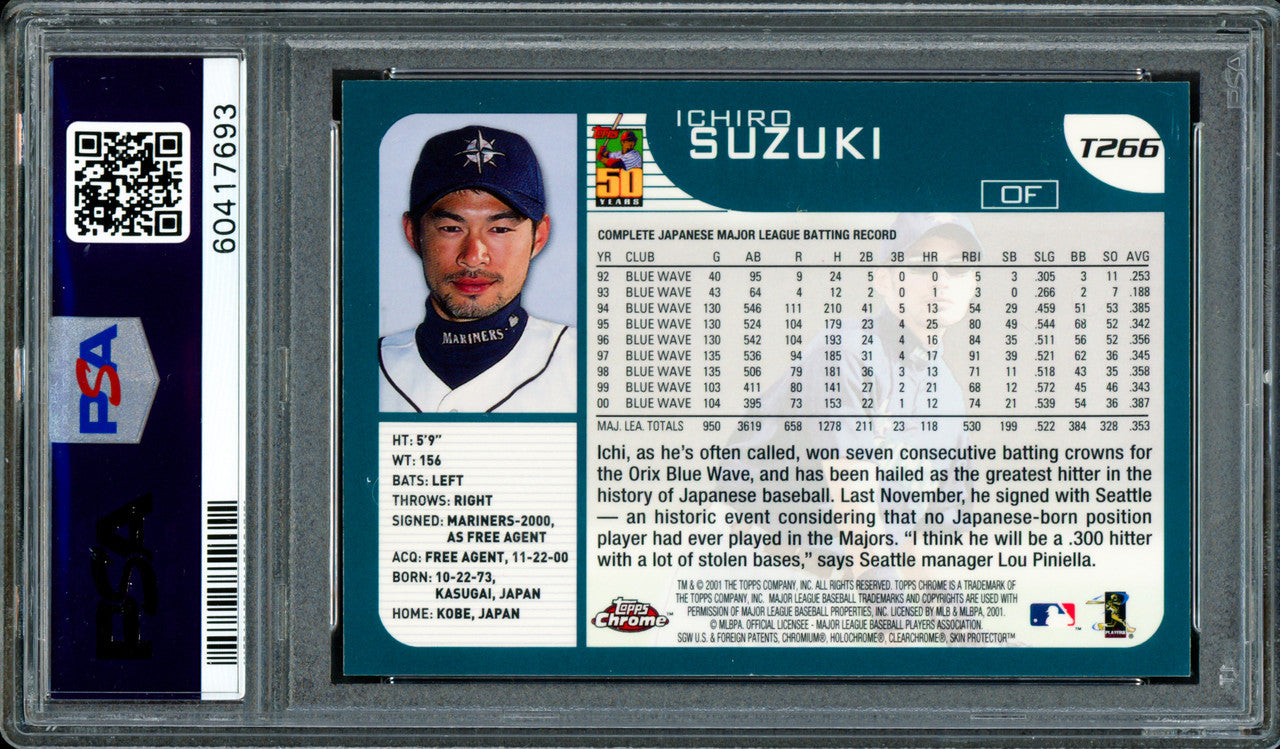 Ichiro Suzuki Autographed 2001 Topps Chrome Traded Rookie Card #T266 Seattle Mariners PSA 9 Auto Grade Gem Mint 10 "01 ROY/MVP" PSA/DNA #60417693