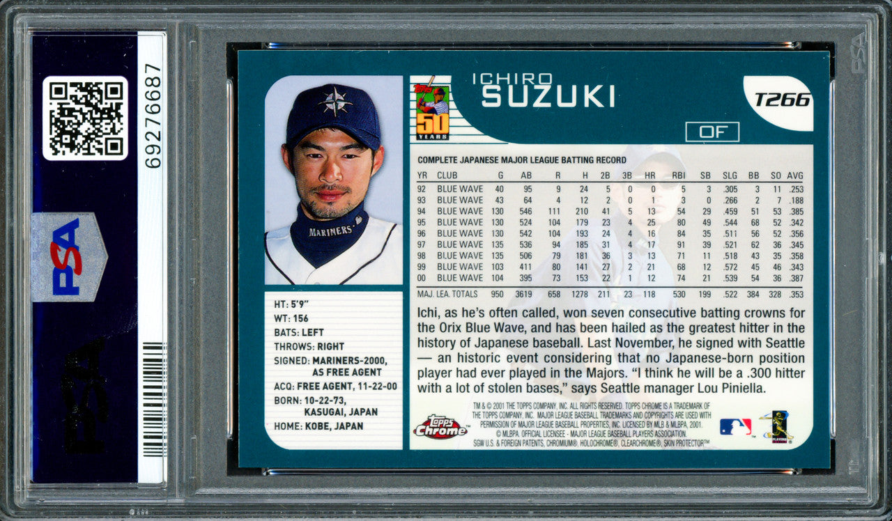 Ichiro Suzuki Autographed 2001 Topps Chrome Traded Rookie Card #T266 Seattle Mariners PSA 9 Auto Grade Gem Mint 10 "01 ROY/MVP" PSA/DNA #69276687