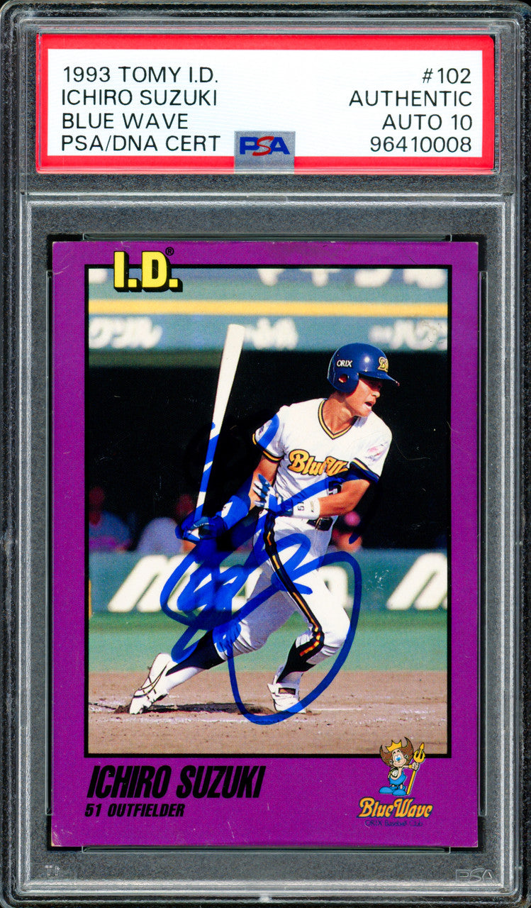 Ichiro Suzuki Autographed 1993 Tomy ID Rookie Card #102 Orix Blue Wave Auto Grade Gem Mint 10 (Signed In Kanji) PSA/DNA #96410008