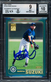 Ichiro Suzuki Autographed 2001 Topps Rookie Card #726 Seattle Mariners BGS 9 Auto Grade Gem Mint 10 Beckett BAS #15681332