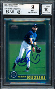 Ichiro Suzuki Autographed 2001 Topps Chrome Traded Rookie Card #T266 Seattle Mariners BGS 9 Auto Grade Gem Mint 10 Beckett BAS #15681670