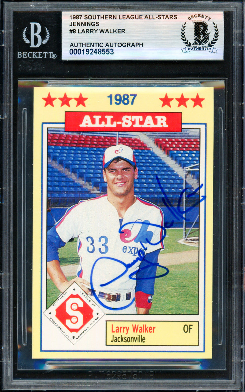 Larry Walker Autographed 1987 Southern League All-Stars Card #8 Montreal Expos Vintage Rookie Era Signature Beckett BAS #19248553