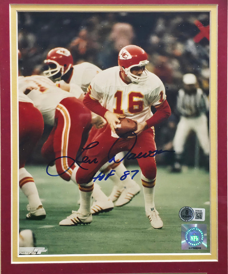 Len Dawson Autographed Framed 8x10 Photo Kansas City Chiefs "HOF 87" Beckett BAS QR #BV86495