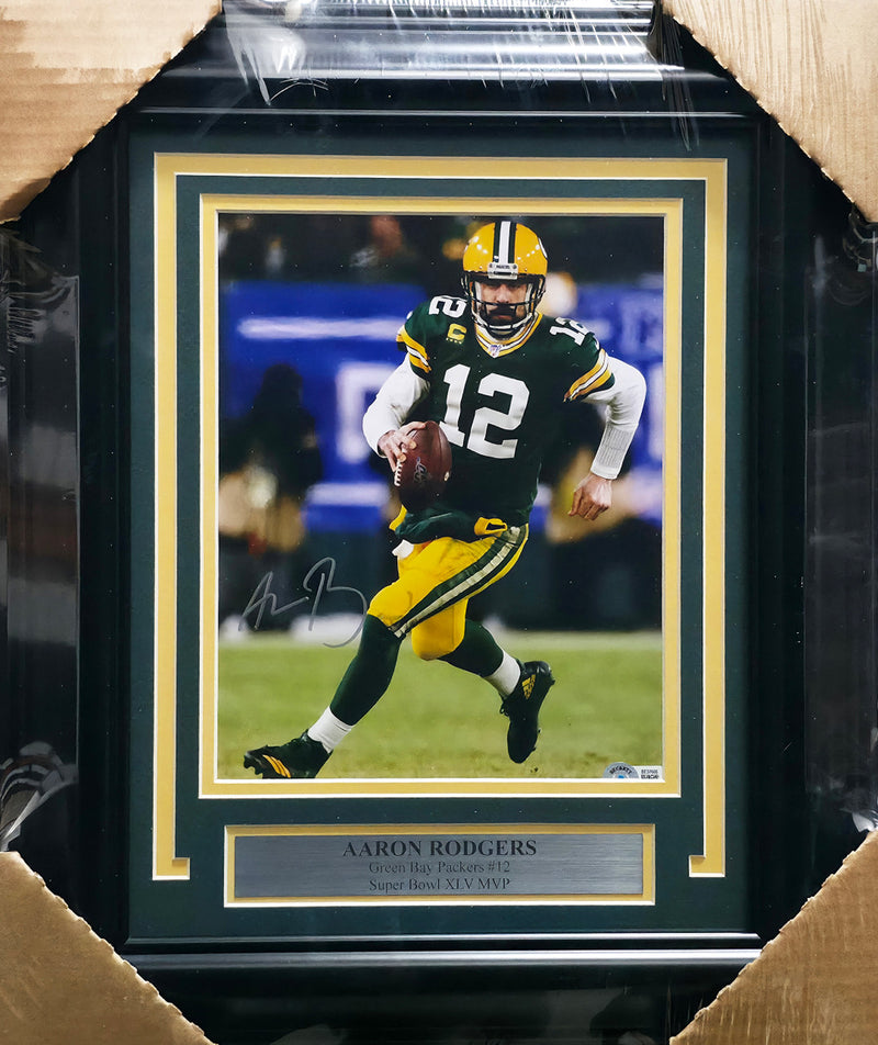 Aaron Rodgers Autographed Framed 8x10 Photo Green Bay Packers Beckett BAS QR #BE37665