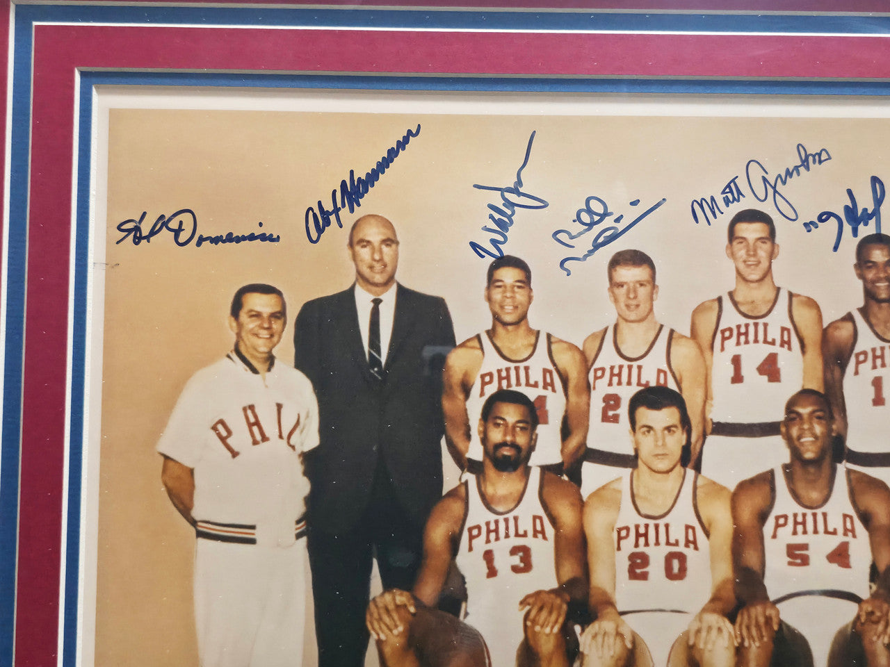 1967-68 Philadelphia 76ers Team Autographed Framed 16x20 Photo With 12 Signatures Including Wilt Chamberlain PSA/DNA #AI02736