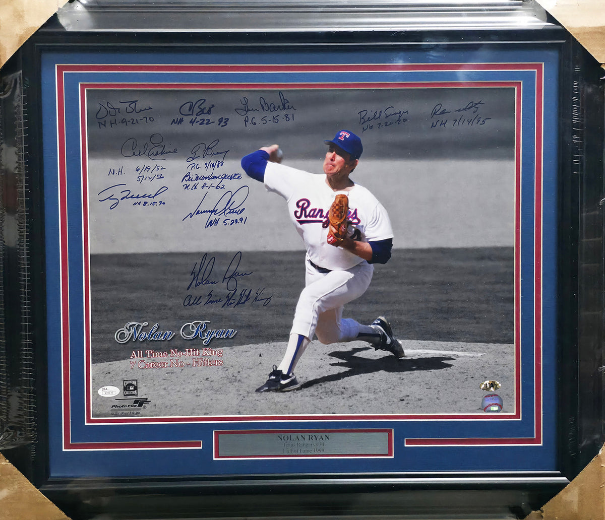 No Hitter Pitcher Club Autographed Framed 16x20 Photo With 11 Signatures Including Nolan Ryan. JSA #Z23139