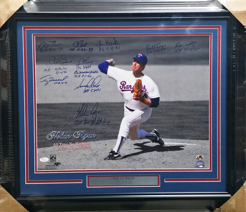 No Hitter Pitcher Club Autographed Framed 16x20 Photo With 11 Signatures Including Nolan Ryan. JSA #Z23139