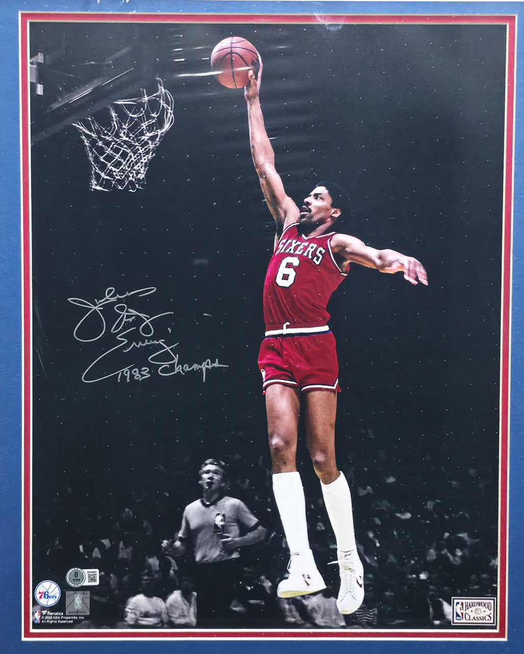 Julius "Dr. J" Erving Autographed Framed 16x20 Photo Philadelphia 76ers "1983 Champs" Beckett BAS Witness #3W344681