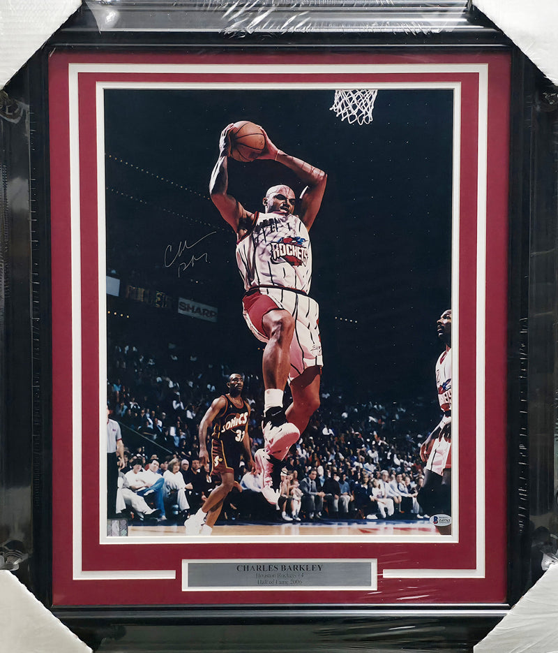 Charles Barkley Autographed Framed 16x20 Photo Houston Rockets Beckett BAS #Z45763