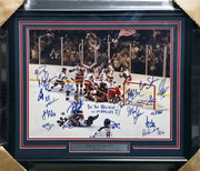 1980 Team USA Autographed Framed 16x20 Photo "Do You Believe In Miracles?!" With 19 Signatures Including Mike Eruzione Beckett BAS Witness #W354073