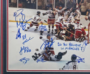1980 Team USA Autographed Framed 16x20 Photo "Do You Believe In Miracles?!" With 19 Signatures Including Mike Eruzione Beckett BAS Witness #W354073