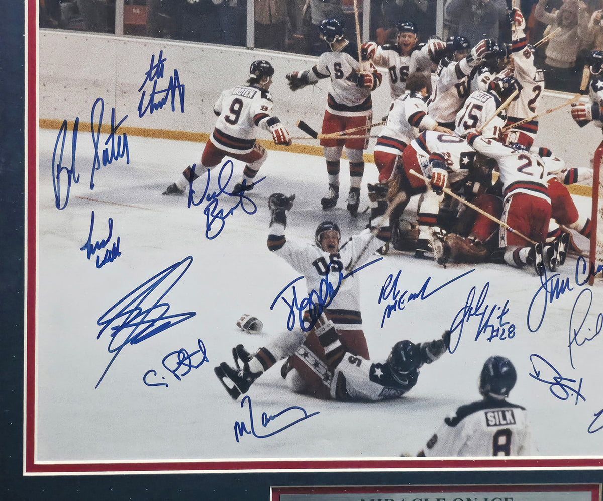 1980 Team USA Miracle On Ice Autographed Framed 16x20 Photo With 19 Signatures Including Mike Eruzione JSA #W547014