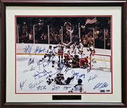 1980 Team USA Miracle On Ice Autographed Framed 16x20 Photo With 20 Signatures Including Herb Brooks Beckett BAS #AE49040