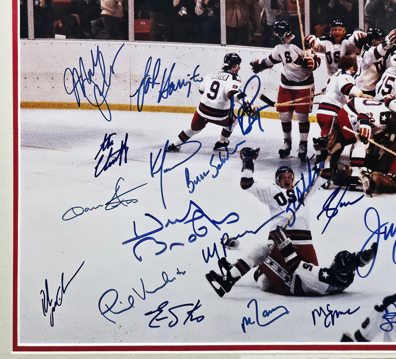 1980 Team USA Miracle On Ice Autographed Framed 16x20 Photo With 20 Signatures Including Herb Brooks Beckett BAS #AE49040