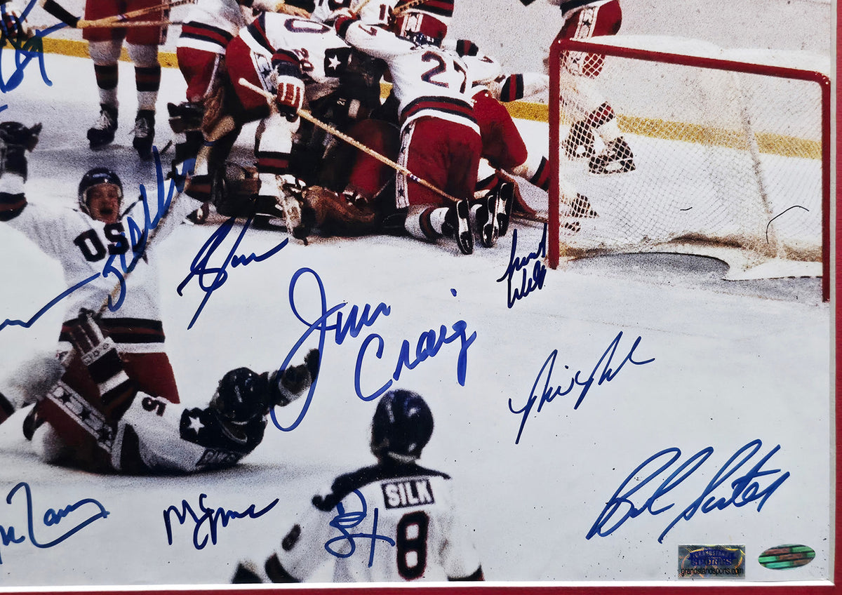 1980 Team USA Miracle On Ice Autographed Framed 16x20 Photo With 20 Signatures Including Herb Brooks Beckett BAS #AE49040