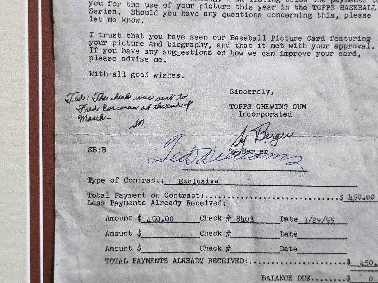 Ted Williams Autographed Framed 1955 Topps Contract Boston Red Sox With Sy Berger PSA/DNA #AO09942