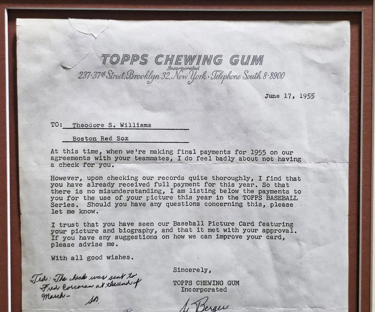 Ted Williams Autographed Framed 1955 Topps Contract Boston Red Sox With Sy Berger PSA/DNA #AO09942