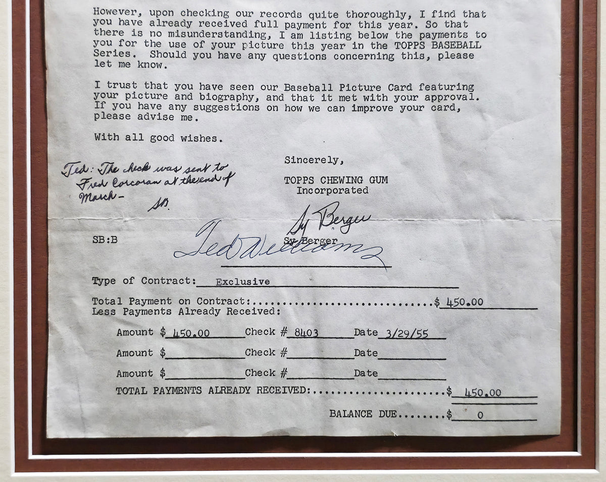 Ted Williams Autographed Framed 1955 Topps Contract Boston Red Sox With Sy Berger PSA/DNA #AO09942