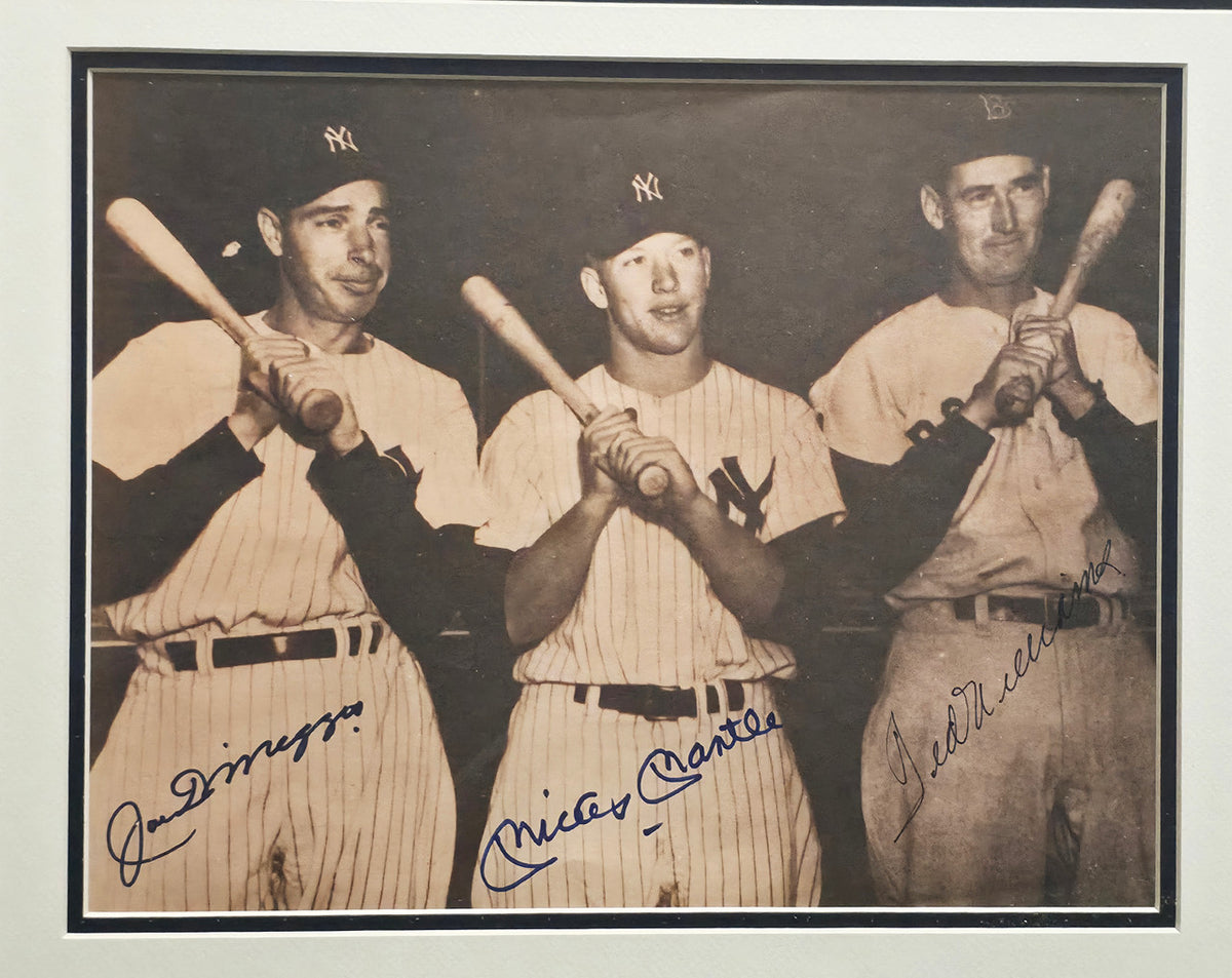 Mickey Mantle, Ted Williams & Joe DiMaggio Autographed Framed 11x14 Photo Beckett BAS #AE65547