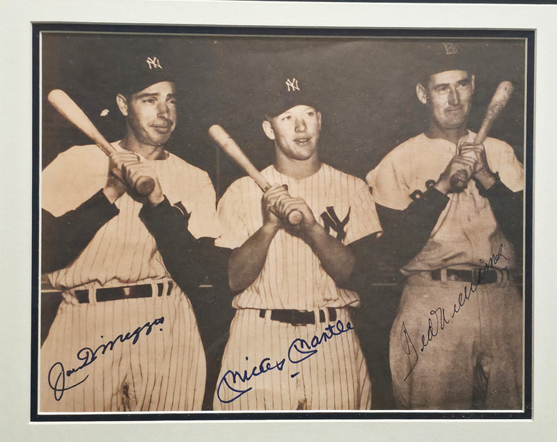 Mickey Mantle, Ted Williams & Joe DiMaggio Autographed Framed 11x14 Photo Beckett BAS #AE65547