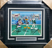 Lawrence Taylor, Joe Namath & Charles McKimson Autographed Framed 10x12 Photo Looney Tunes #230/250 JSA #X51365