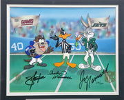 Lawrence Taylor, Joe Namath & Charles McKimson Autographed Framed 10x12 Photo Looney Tunes #230/250 JSA #X51365