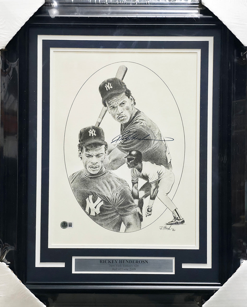 Rickey Henderson Autographed Framed 12x16 Lithograph Photo New York Yankees Beckett BAS QR #BR49989