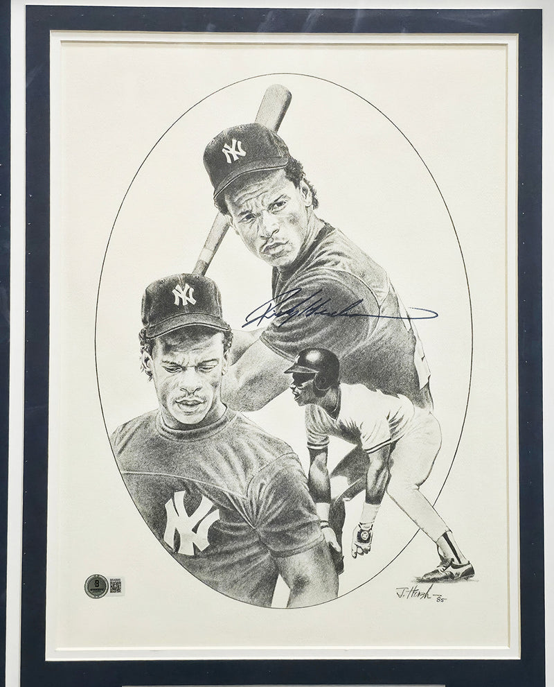 Rickey Henderson Autographed Framed 12x16 Lithograph Photo New York Yankees Beckett BAS QR #BR49989