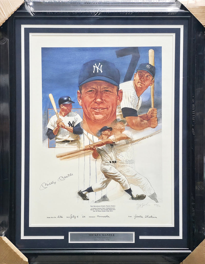 Mickey Mantle Autographed Framed 18x24 Lithograph Photo New York Yankees "436 July 4 '64 Minnesota Yankee Stadium" #436/556 JSA #ZZ11410