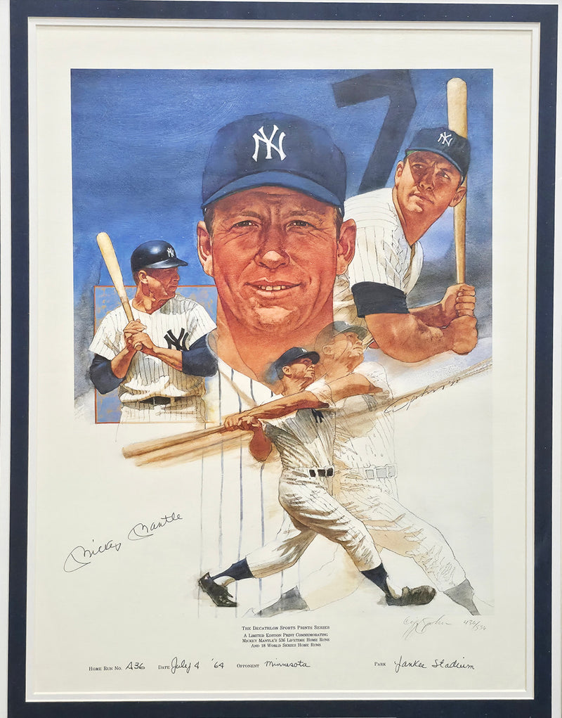 Mickey Mantle Autographed Framed 18x24 Lithograph Photo New York Yankees "436 July 4 '64 Minnesota Yankee Stadium" #436/556 JSA #ZZ11410