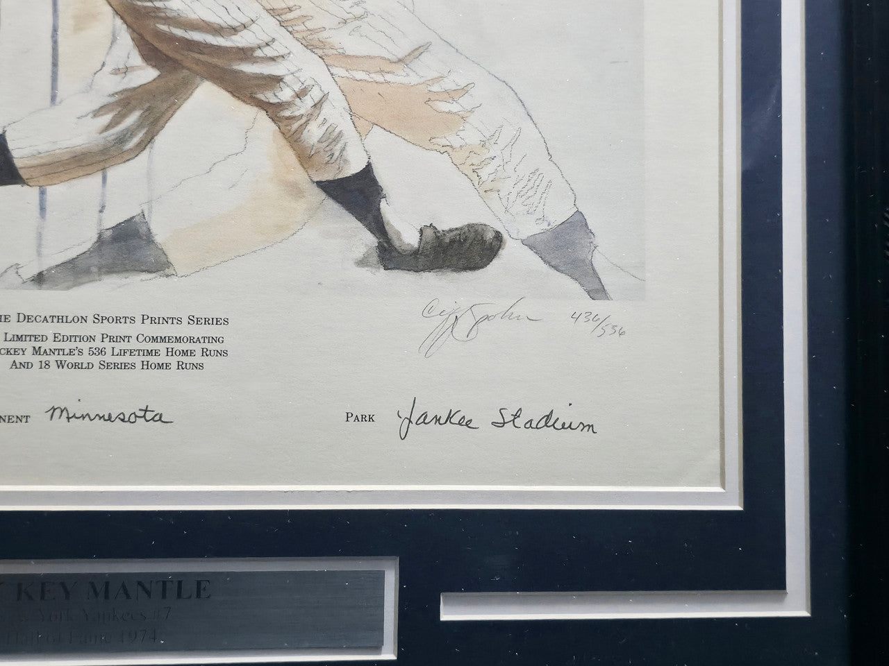 Mickey Mantle Autographed Framed 18x24 Lithograph Photo New York Yankees "436 July 4 '64 Minnesota Yankee Stadium" #436/556 JSA #ZZ11410