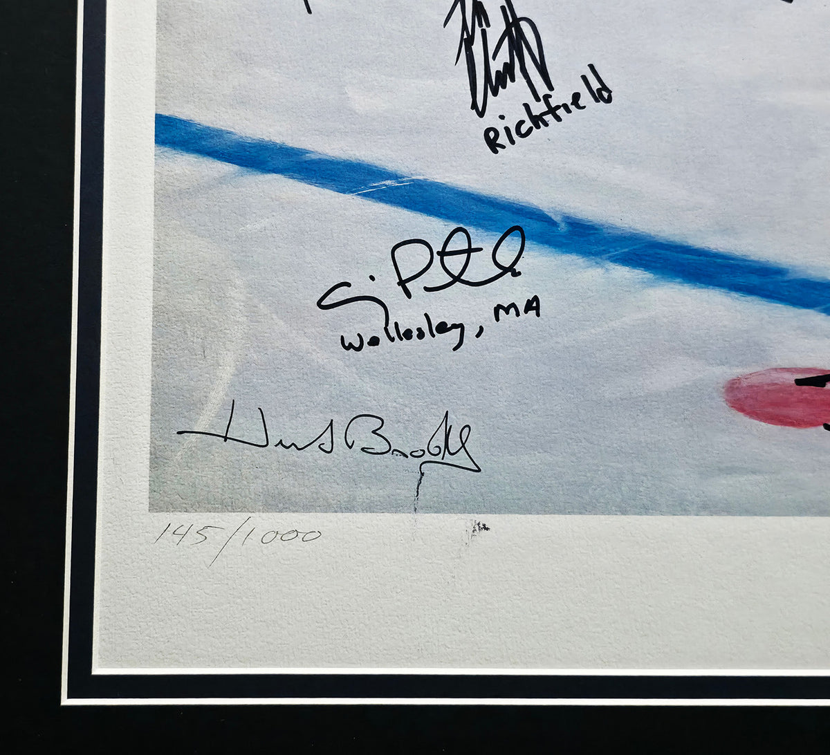 1980 Team USA Autographed Framed 24x32 Lithograph Photo "Do You Believe In Miracles?!" With 20 Signatures Including Herb Brooks #2/6 Beckett BAS #AC40046