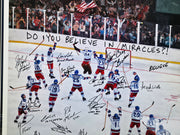 1980 Team USA Autographed Framed 24x32 Lithograph Photo "Do You Believe In Miracles?!" With 20 Signatures Including Herb Brooks #2/6 Beckett BAS #AC40046