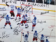 1980 Team USA Autographed Framed 24x32 Lithograph Photo "Do You Believe In Miracles?!" With 20 Signatures Including Herb Brooks #2/6 Beckett BAS #AC40046