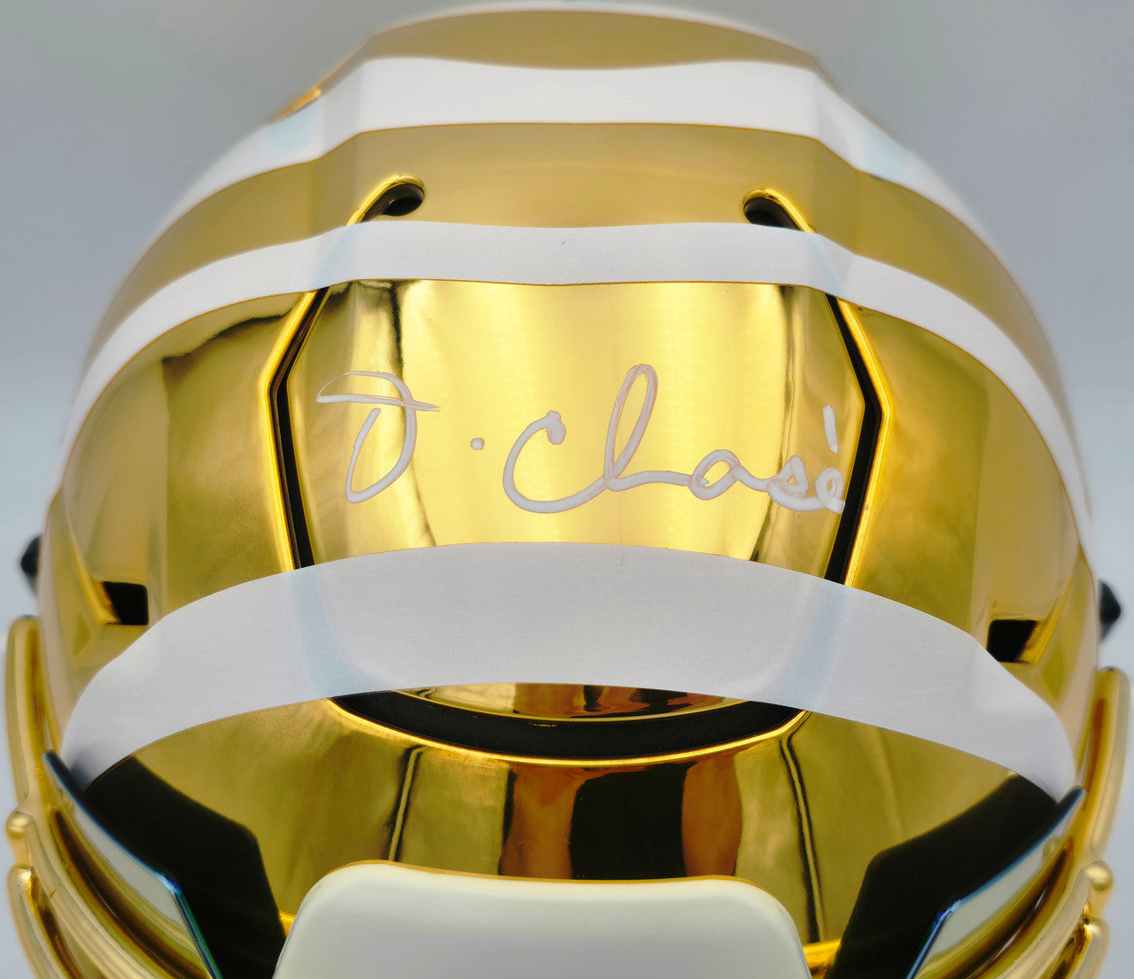Ja'Marr Chase Autographed Cincinnati Bengals Gold Full Size SpeedFlex Authentic Helmet Beckett BAS Witness #3W360476