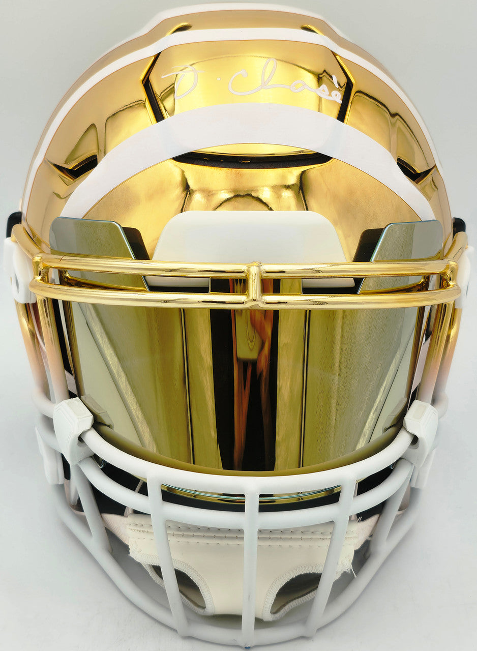 Ja'Marr Chase Autographed Cincinnati Bengals Gold Full Size SpeedFlex Authentic Helmet Beckett BAS Witness #3W360476