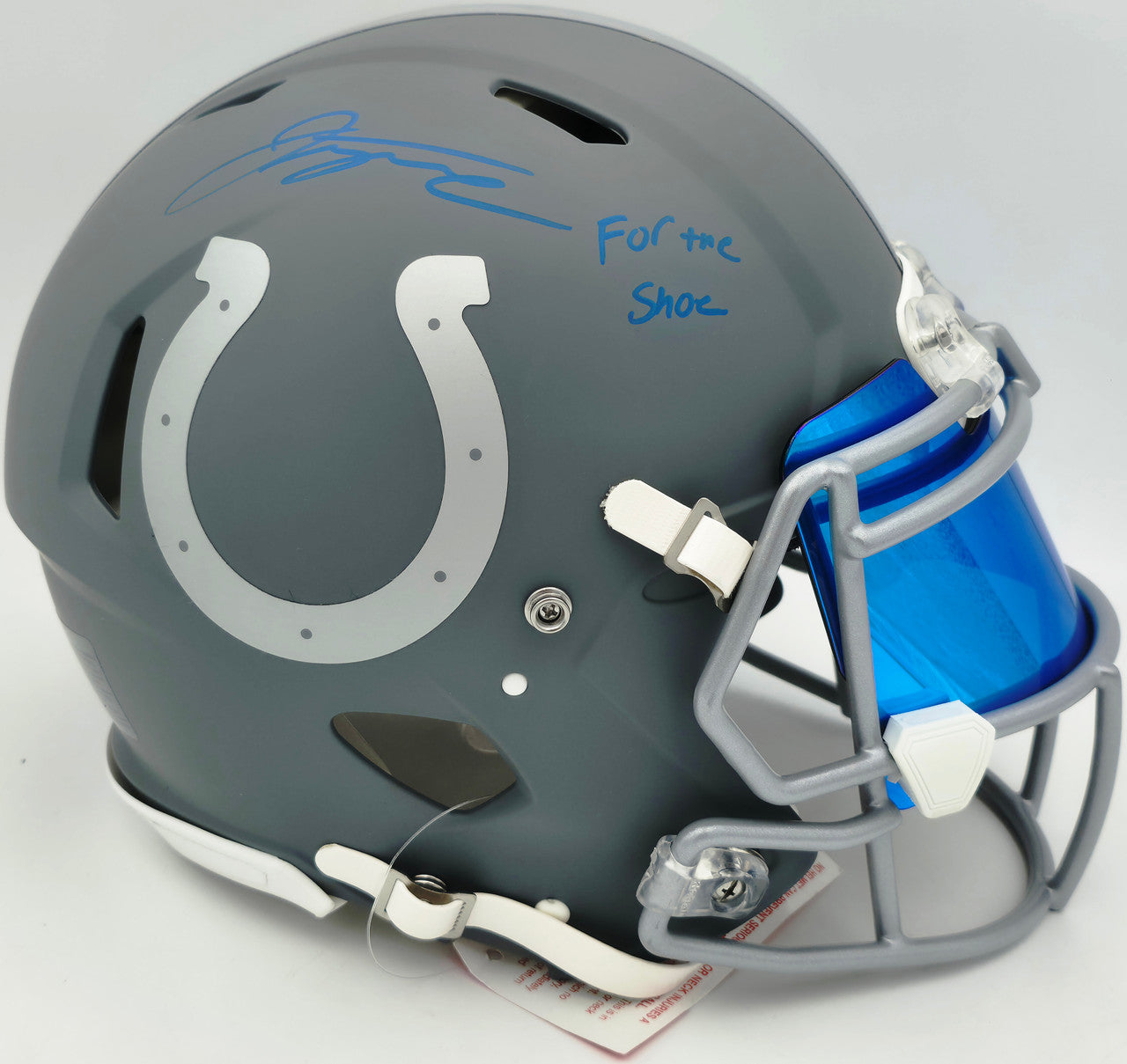 Jonathan Taylor Autographed Indianapolis Colts Slate Gray Full Size Speed Authentic Helmet "For The Shoe" Fanatics Holo #DC75984459