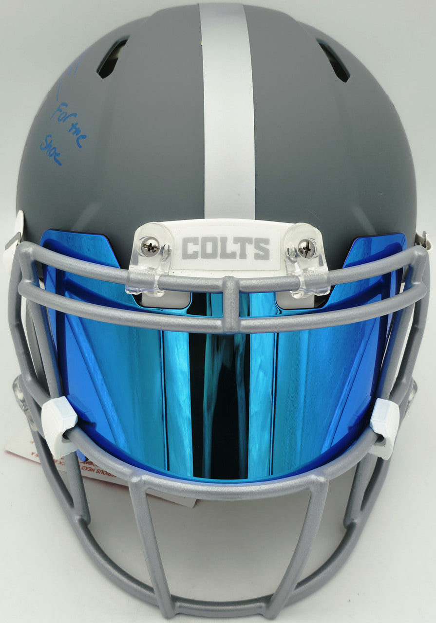 Jonathan Taylor Autographed Indianapolis Colts Slate Gray Full Size Speed Authentic Helmet "For The Shoe" Fanatics Holo #DC75984459