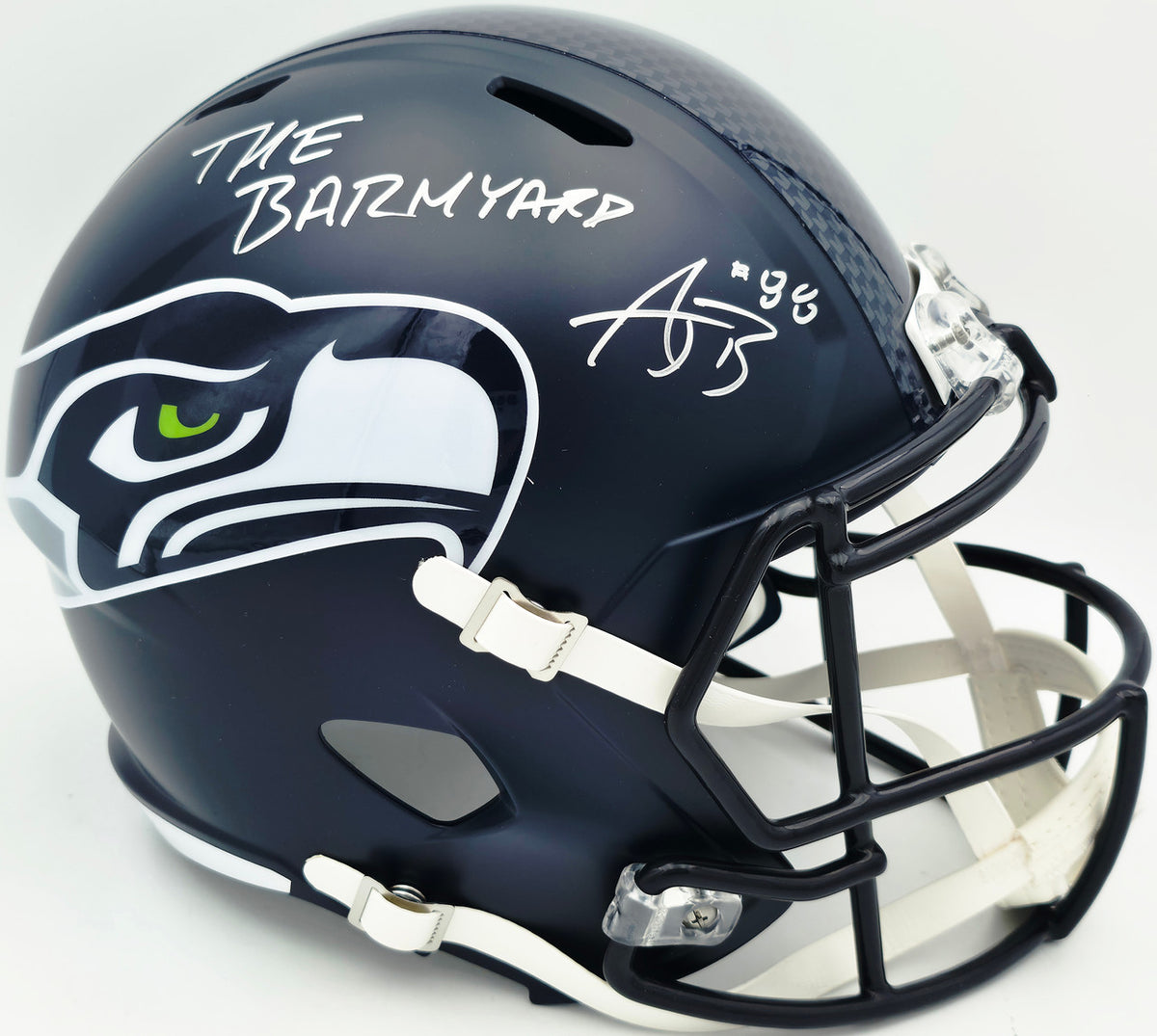 AJ Barner Autographed Seattle Seahawks Blue Full Size Speed Replica Helmet "The Barnyard" Beckett BAS Witness #4W627142