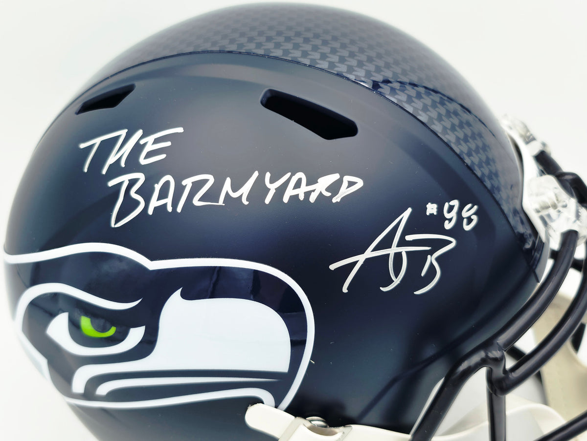 AJ Barner Autographed Seattle Seahawks Blue Full Size Speed Replica Helmet "The Barnyard" Beckett BAS Witness #4W627142