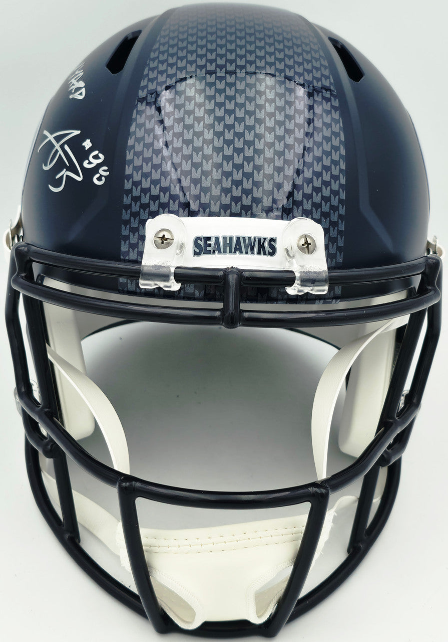 AJ Barner Autographed Seattle Seahawks Blue Full Size Speed Replica Helmet "The Barnyard" Beckett BAS Witness #4W627142