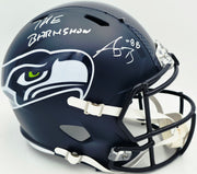 AJ Barner Autographed Seattle Seahawks Blue Full Size Speed Replica Helmet "The Barnyard" Beckett BAS Witness #4W627141