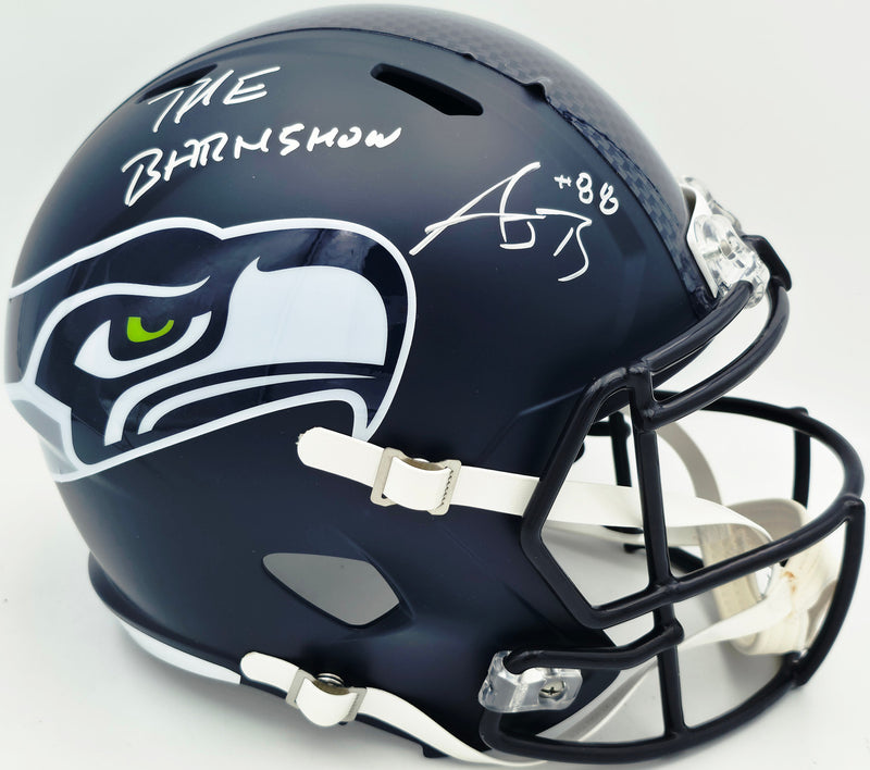 AJ Barner Autographed Seattle Seahawks Blue Full Size Speed Replica Helmet "The Barnyard" Beckett BAS Witness #4W627141