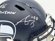 AJ Barner Autographed Seattle Seahawks Blue Full Size Speed Replica Helmet "The Barnyard" Beckett BAS Witness #4W627141
