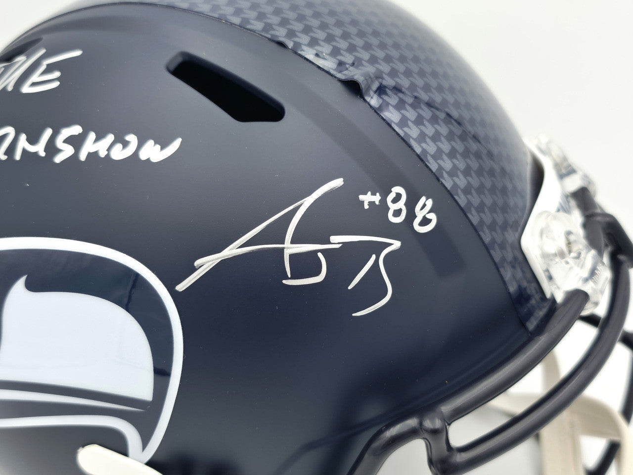 AJ Barner Autographed Seattle Seahawks Blue Full Size Speed Replica Helmet "The Barnyard" Beckett BAS Witness #4W627141