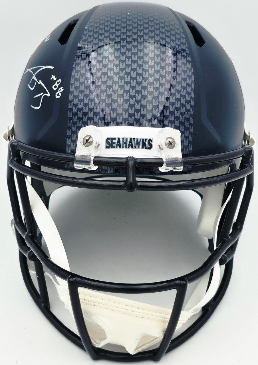 AJ Barner Autographed Seattle Seahawks Blue Full Size Speed Replica Helmet "The Barnyard" Beckett BAS Witness #4W627141